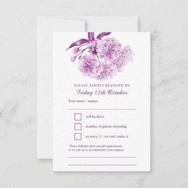 Mariage d'aquarelle fleurie mauve-ressort RSVP (Devant)