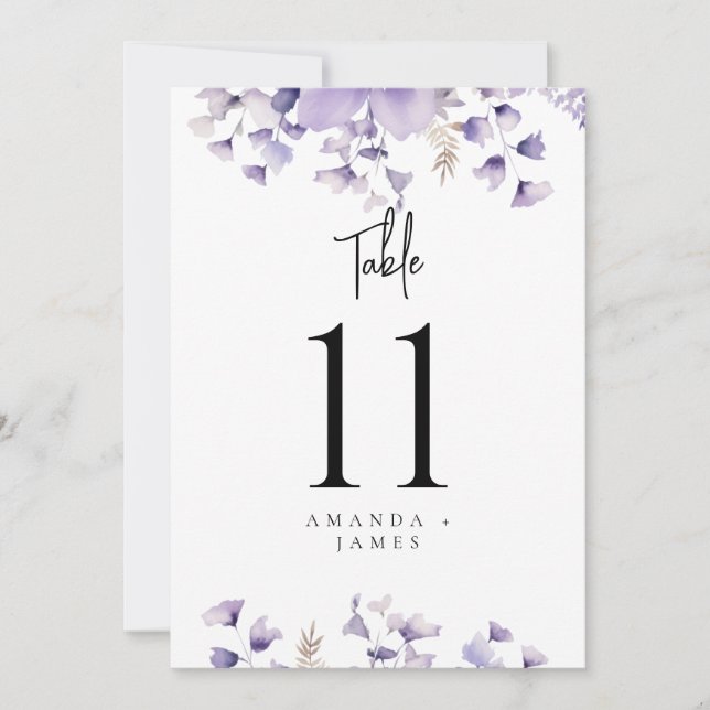 Mariage d'aquarelle florale pourpre Numéros de tab (Devant)