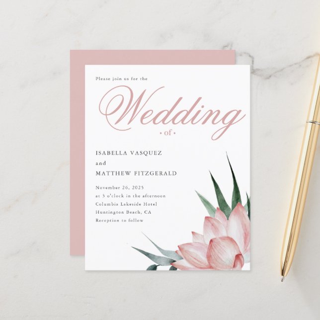 Mariage d'aquarelle florale rose budget (Devant/Arrière en situation)