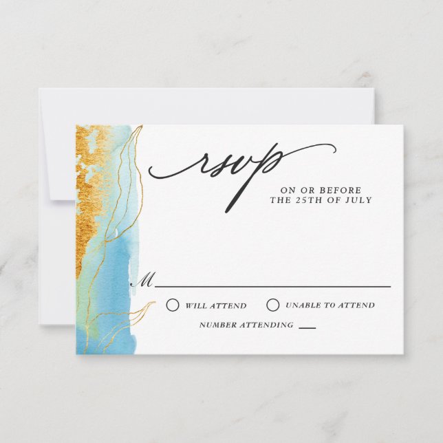 Mariage d'aquarelle moderne mer et sable RSVP (Devant)