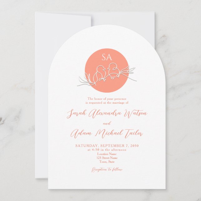 Mariage d'arc de pêche moderne Invitation avec QR (Devant)