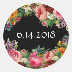 Mariage Date Blue Floral Bourgogne Rose Stickers