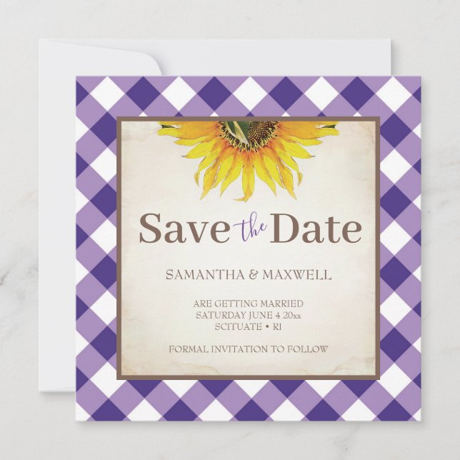 Mariage d'automne avec carreaux violets, carte "sa (Devant)