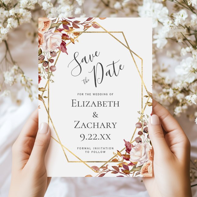 Mariage d'automne Floral Or Save the Date (Créateur téléchargé)