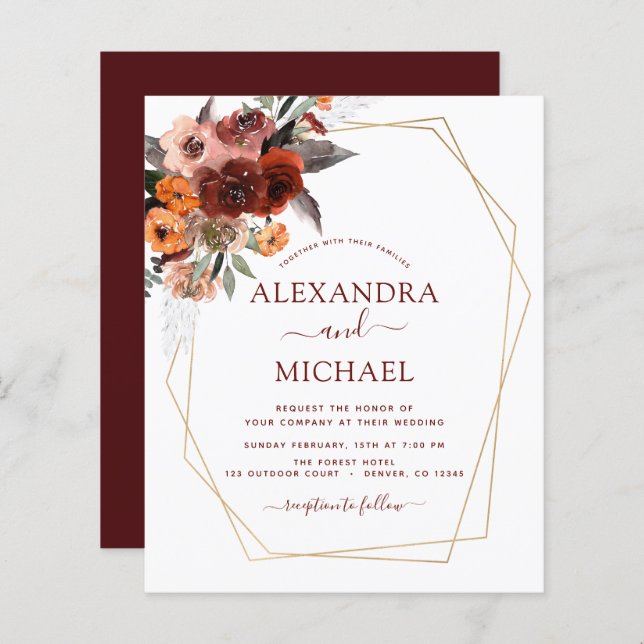Mariage de automne Budget Burnt Orange Floral (Devant / Derrière)