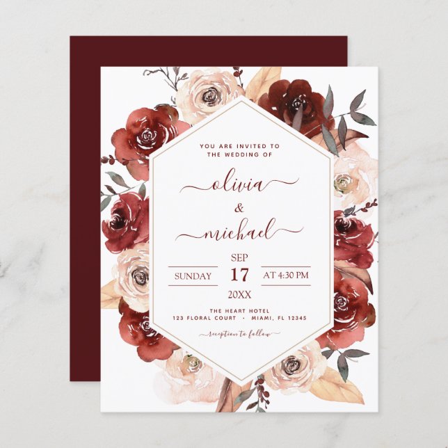 Mariage de automne Budget Burnt Orange Floral (Devant / Derrière)