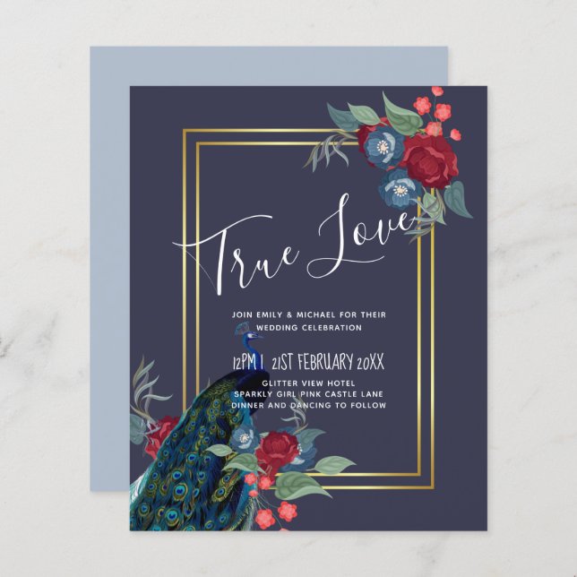 Mariage de automne d'hiver Peacock Blue Burgundy (Devant / Derrière)