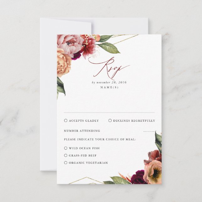 Mariage de automne Floral Bourgogne et Orange RSVP (Devant)