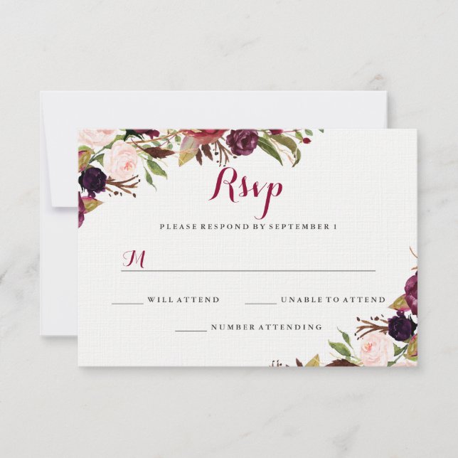 Mariage de automne Floral Rouge Bourgogne RSVP (Devant)