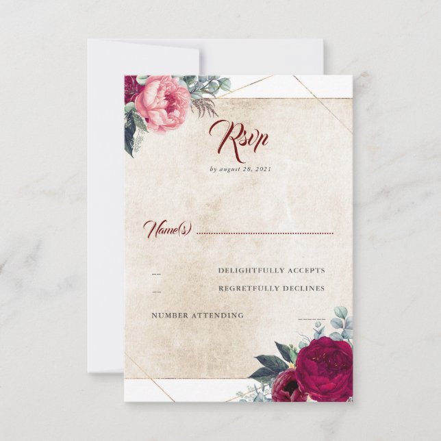 Mariage de automne Floral Rouge Bourgogne RSVP (Devant)
