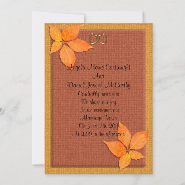 Mariage de automne Invitation feuilles rustiques (Devant)