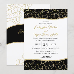 Mariage de baseball Gold et Black Invitation