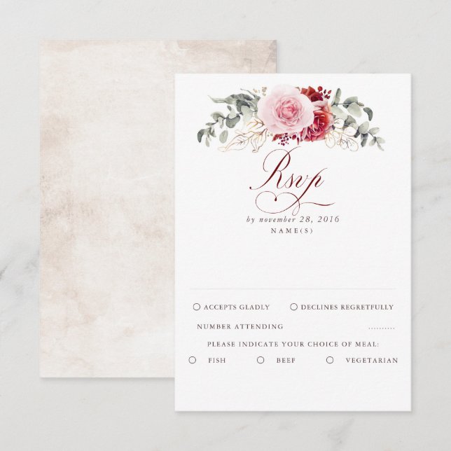 Mariage de Boho de Foliage Rouge Bourgogne RSVP (Devant / Derrière)