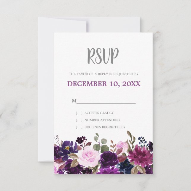 Mariage de Boho Floral de lavande violette RSVP (Devant)