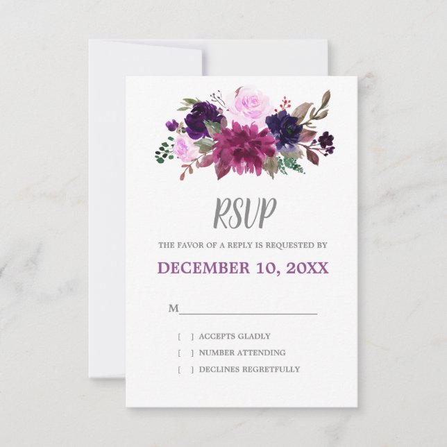 Mariage de Boho Floral de lavande violette RSVP (Devant)
