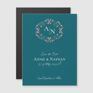 Mariage de cadre floral complexe vert Monogramme