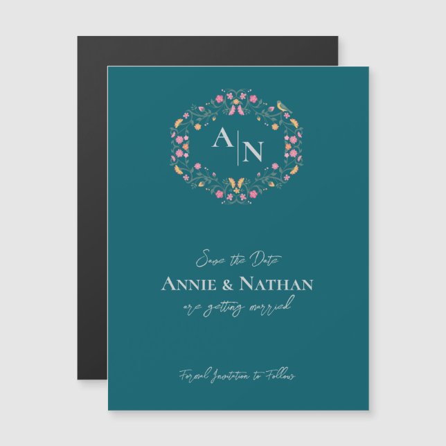 Mariage de cadre floral complexe vert Monogramme (Devant / Derrière)