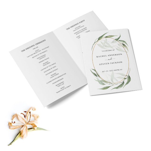 Mariage de cadre or Feuille vert Programme plié (Créateur téléchargé)