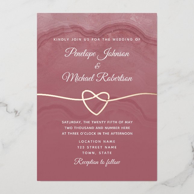 Mariage de calligraphie Dusty Rose Foil Invitation (Recto)