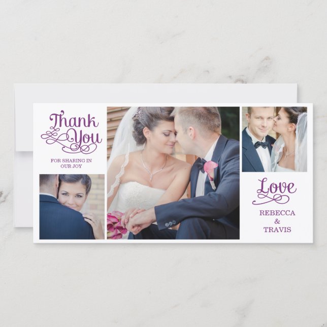 Mariage de calligraphie moderne Merci Cartes Viole (Devant)