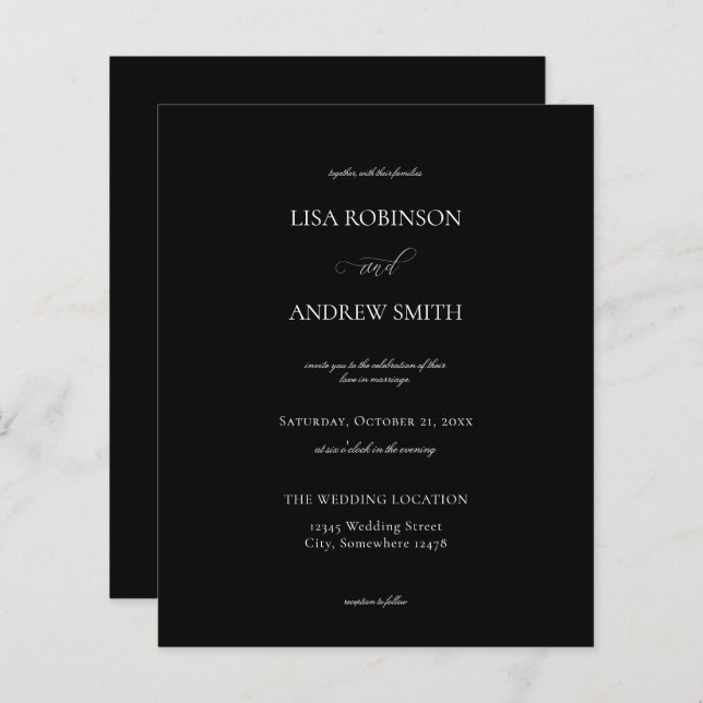 Mariage de calligraphie noir budget (Devant / Derrière)