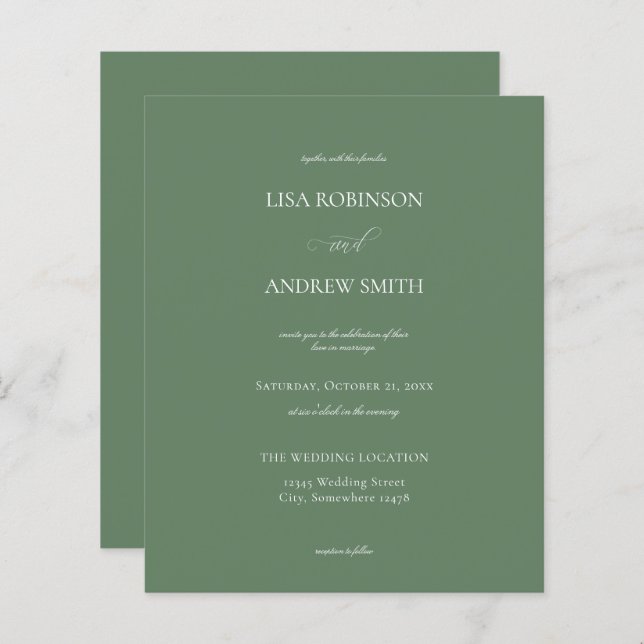 Mariage de calligraphie verte Budget Sage (Devant / Derrière)