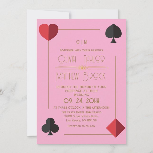 Mariage de carte de lecture rose chaud Monogramme  (Devant)