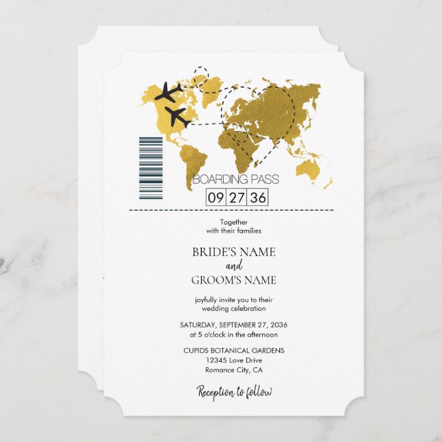 Mariage de carte d'embarquement de destination (Devant / Derrière)
