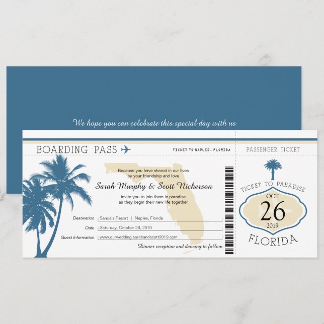 Mariage de carte d'embarquement de palmier de la (Devant / Derrière)
