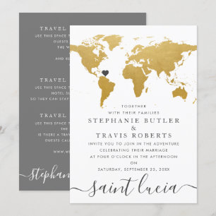 Mariage de carte du monde de l'or et du gris chic 