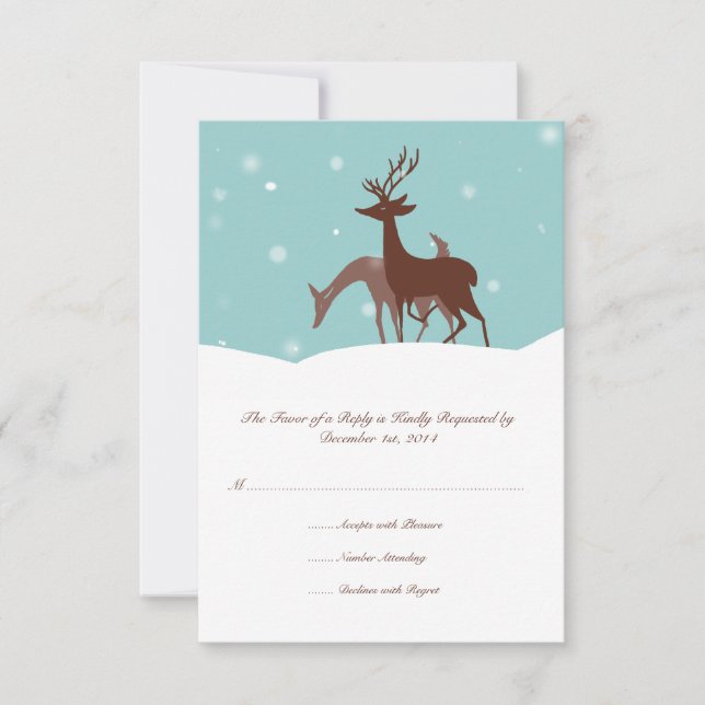 Mariage de cerfs d'hiver Brown et Turquoise RSVP (Devant)