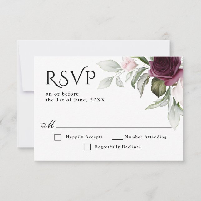 Mariage de charme rose et prune florale RSVP (Devant)