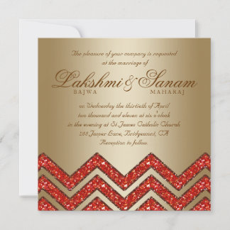 Mariage de Chevron Invitation Sparkle Orange Gold 