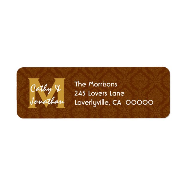 Mariage de chocolat Monogramme Étiquette de adress (Devant)