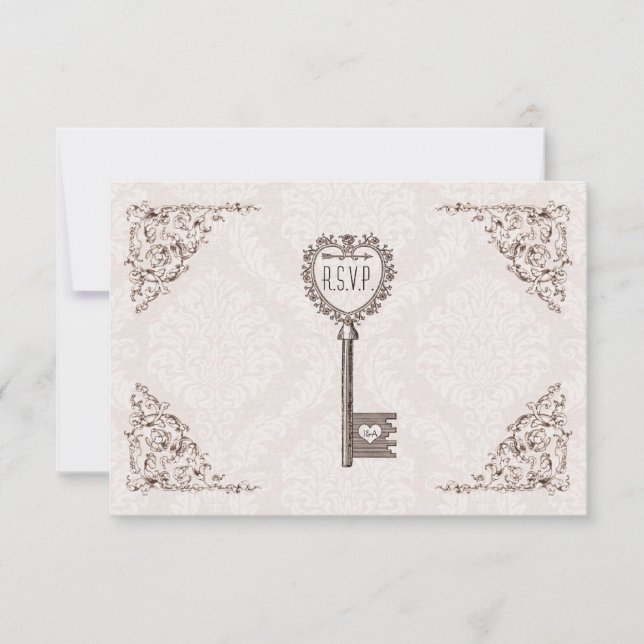 Mariage de clé d'amour vintage RSVP (Devant)