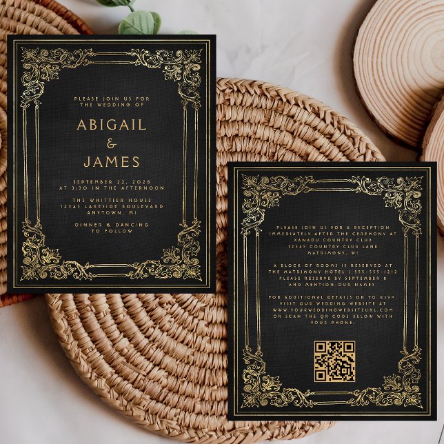 Mariage de code QR Black Gold Vintage Budget (Créateur téléchargé)
