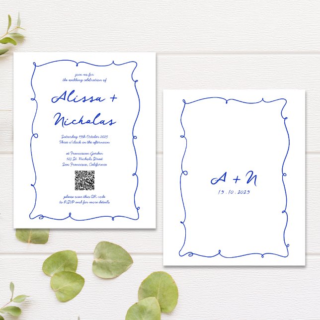 Mariage de code QR du monogramme bleu budget (Créateur téléchargé)