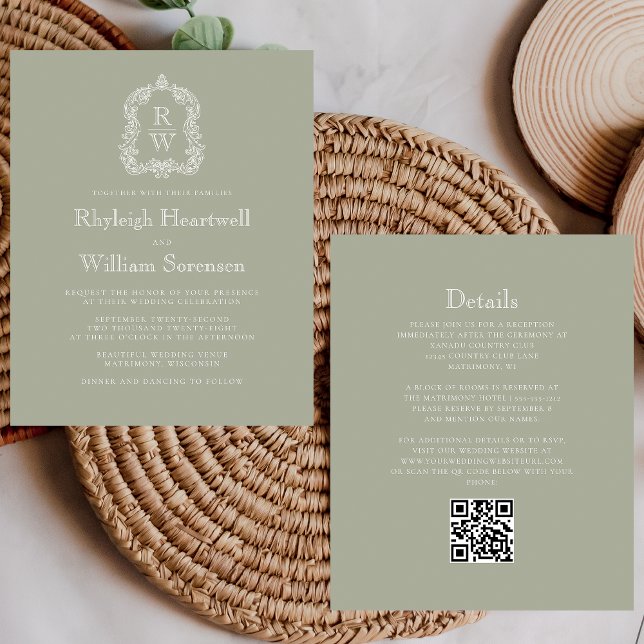 Mariage de code QR du monogramme vert de l'échelle (Créateur téléchargé)