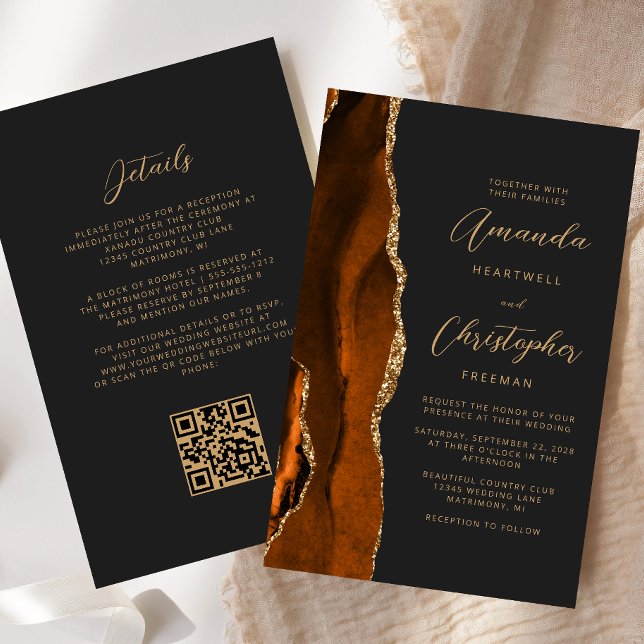 Mariage de code QR foncé de l'âge or rouille budgé (Créateur téléchargé)