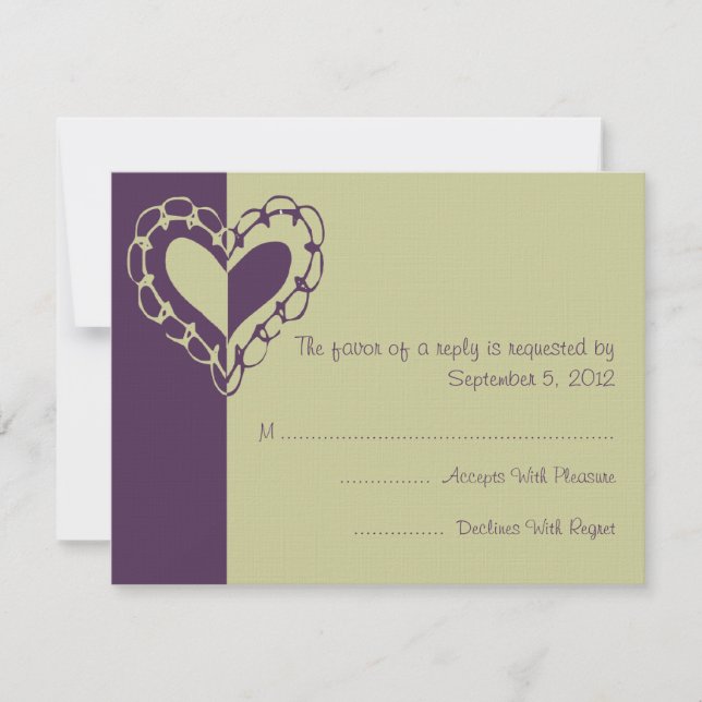 Mariage de coeur pourpre et vert RSVP (Devant)