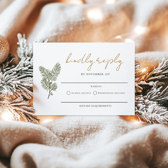 Mariage de cône de pin blanc vert et or blanc RSVP (Créateur téléchargé)