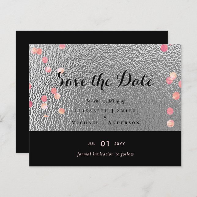 Mariage de Confetti en argent noir rose Rosegold (Devant / Derrière)