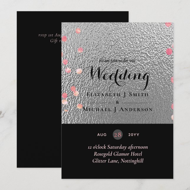 Mariage de Confetti en argent noir rose Rosegold (Devant / Derrière)
