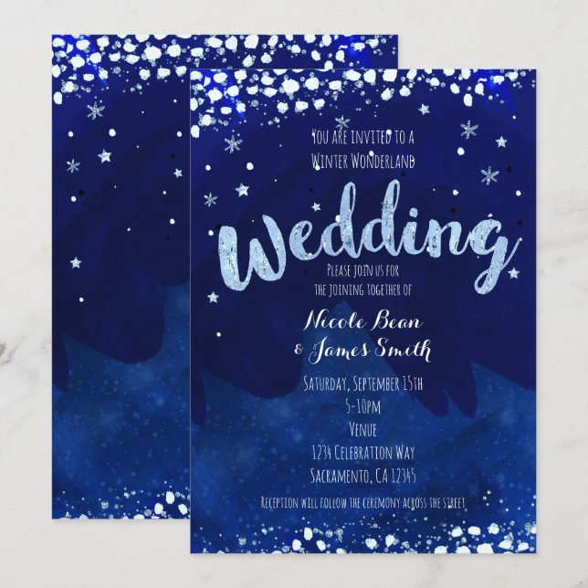 Mariage de CONTES D'HIVER Ciel Étoilé Invitations (Devant / Derrière)