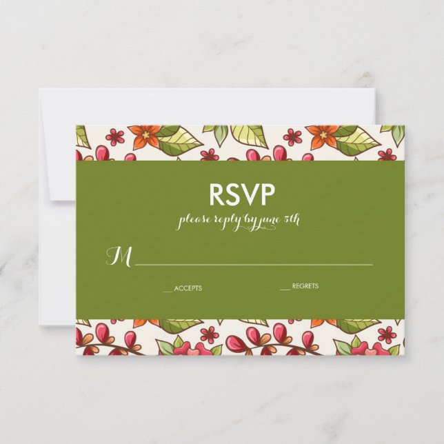 Mariage de corail et de fleurs vertes RSVP (Devant)