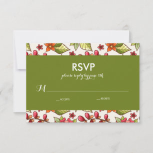 Mariage de corail et de fleurs vertes RSVP