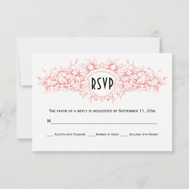 Mariage de corail floral heraldique vivant RSVP (Devant)