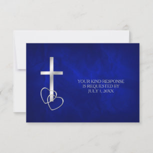 Mariage de Croix chrétienne en argent bleu RSVP