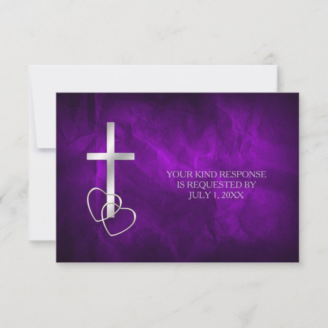 Mariage de croix chrétienne en argent violet RSVP (Devant)