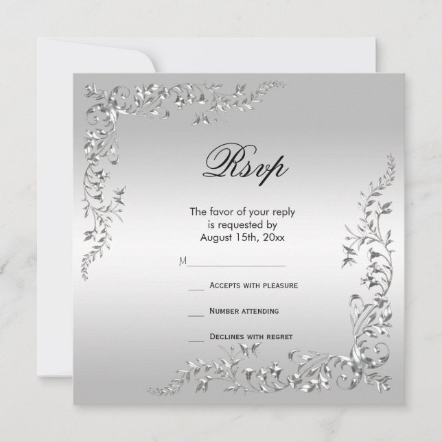 Mariage de décoration d'argent élégant RSVP (Devant)